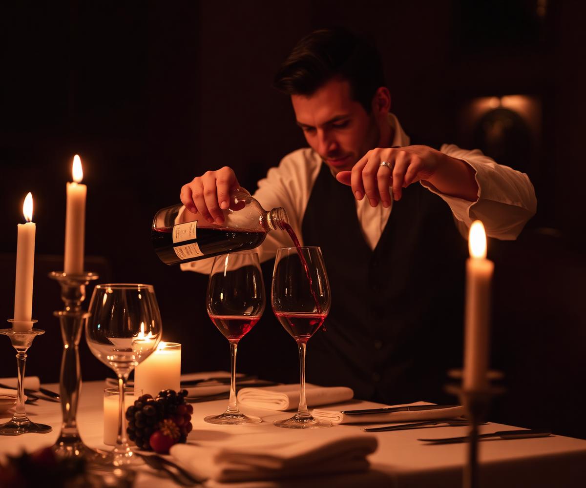 Sommelier pouring red wine